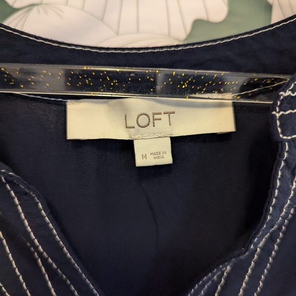 Loft Stitched Flutter Sleeve Split Neck Top - Picture 2 of 5